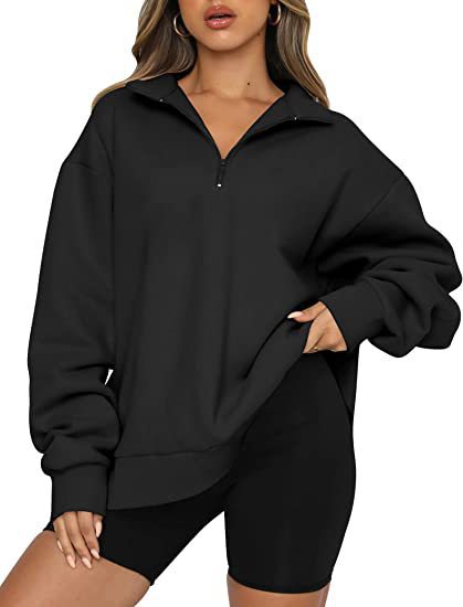 Bequemes Damen-Sweatshirt mit modernem Halbreißverschluss-Kragen - 1 - Trendlinie