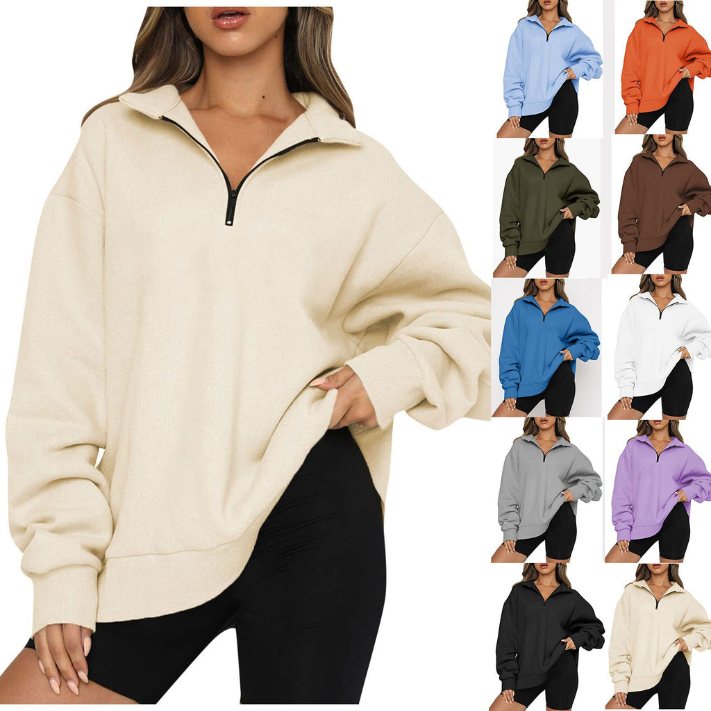 Bequemes Damen-Sweatshirt mit modernem Halbreißverschluss-Kragen - 2 - Trendlinie