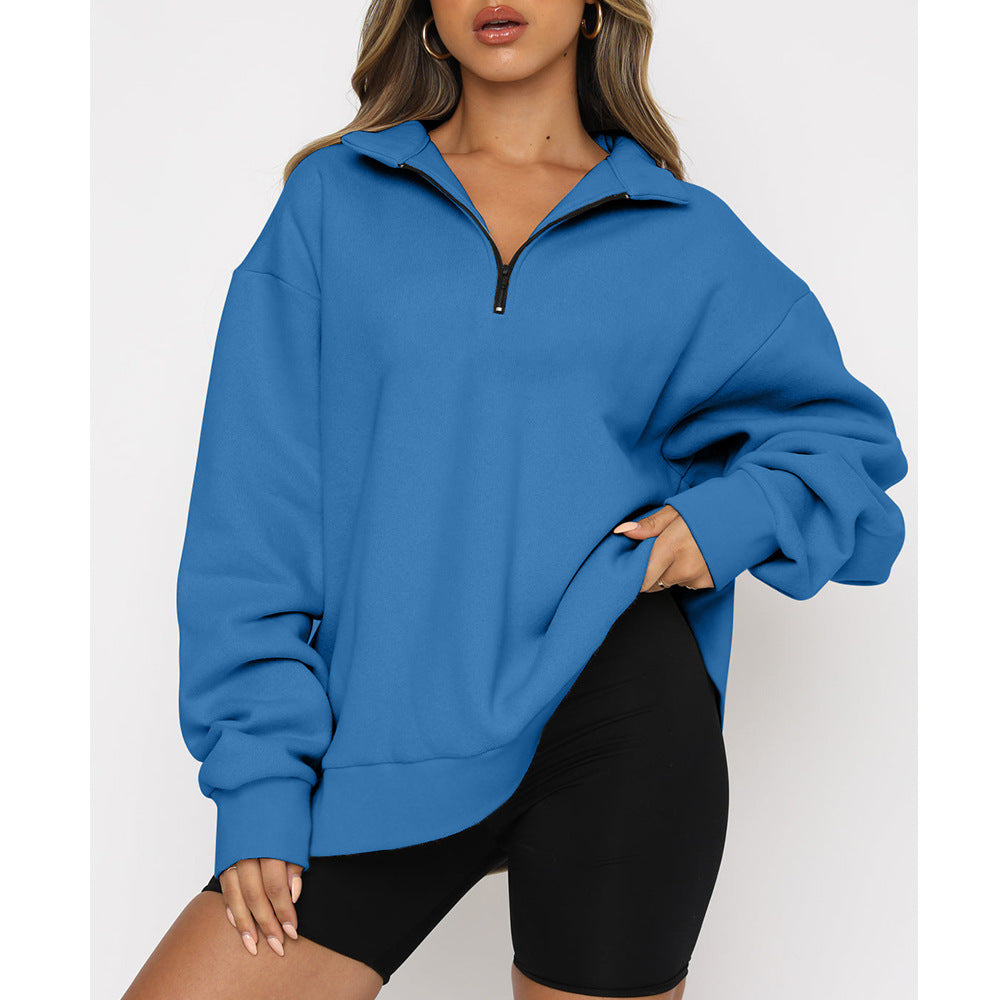 Bequemes Damen-Sweatshirt mit modernem Halbreißverschluss-Kragen - 6 - Trendlinie