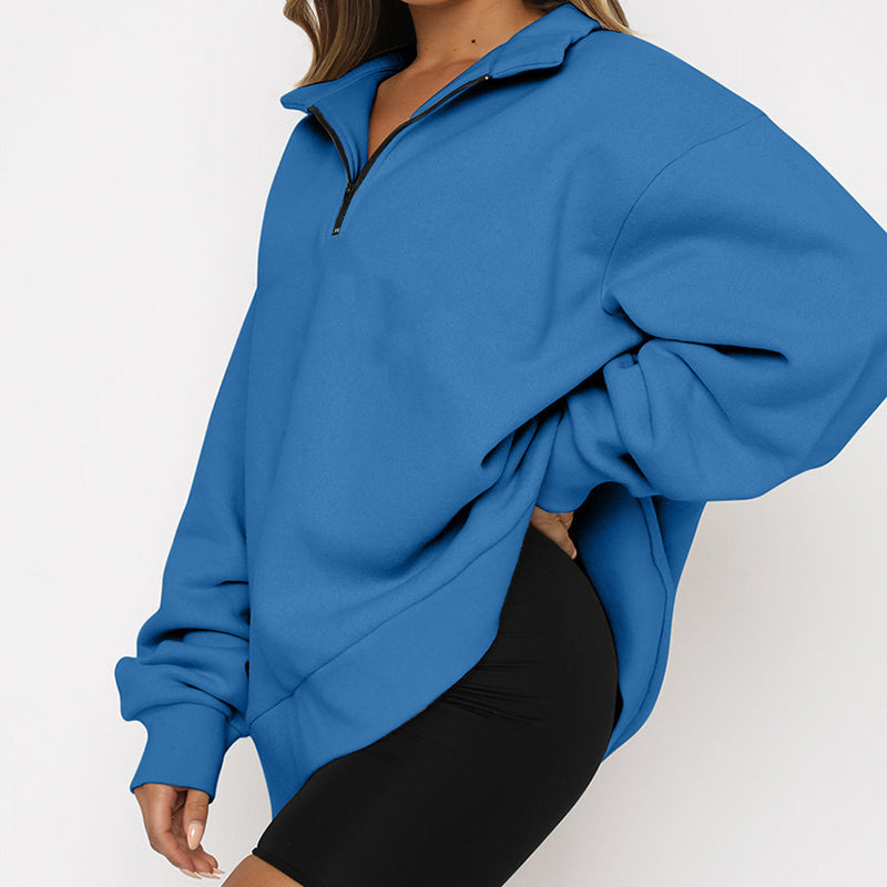 Bequemes Damen-Sweatshirt mit modernem Halbreißverschluss-Kragen - 7 - Trendlinie