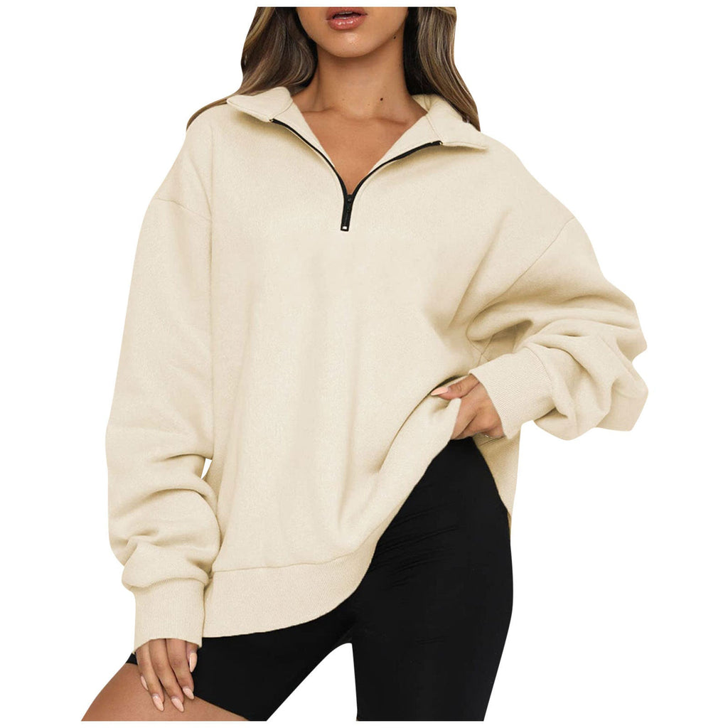 Bequemes Damen-Sweatshirt mit modernem Halbreißverschluss-Kragen - 8 - Trendlinie
