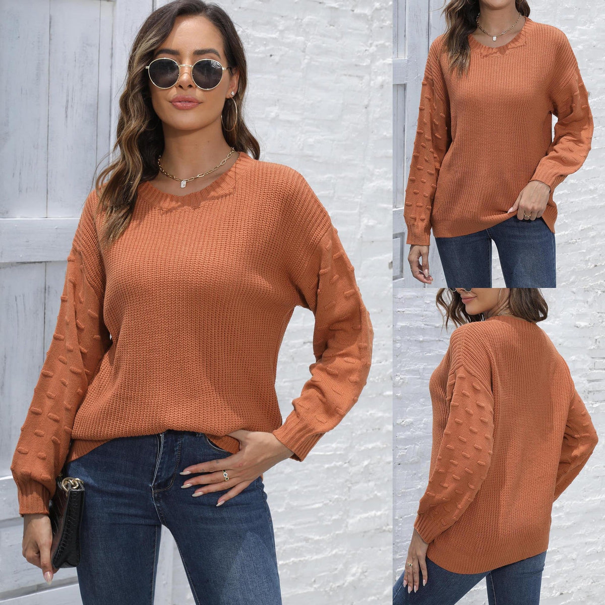 Damen Sweater mit strukturierten Ärmeln im lockeren Schnitt - 6 - Trendlinie