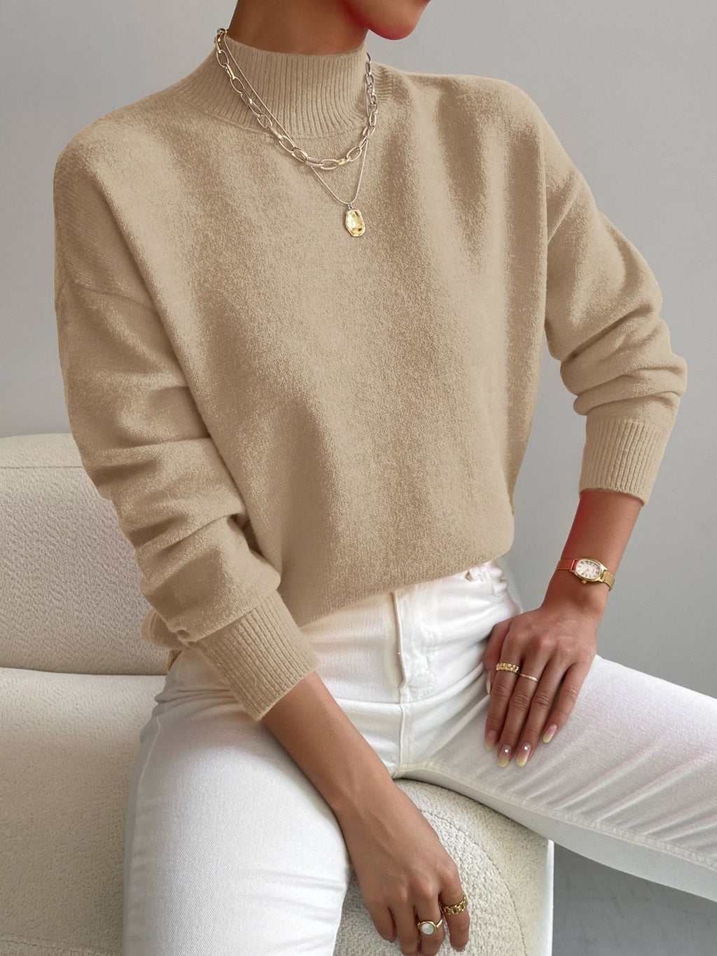 Damenpullover im Relaxed Fit mit elegantem mittelhohem Kragen - 1 - Trendlinie