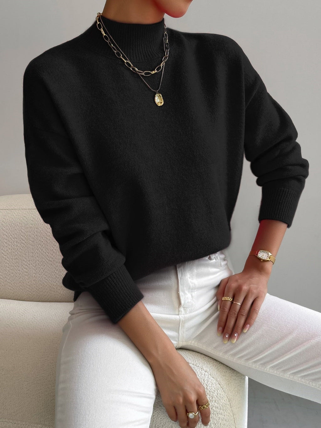 Damenpullover im Relaxed Fit mit elegantem mittelhohem Kragen - 2 - Trendlinie