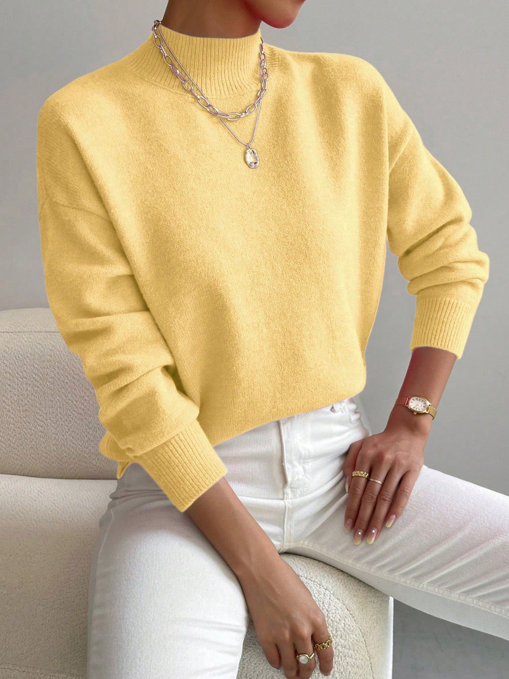 Damenpullover im Relaxed Fit mit elegantem mittelhohem Kragen - 5 - Trendlinie