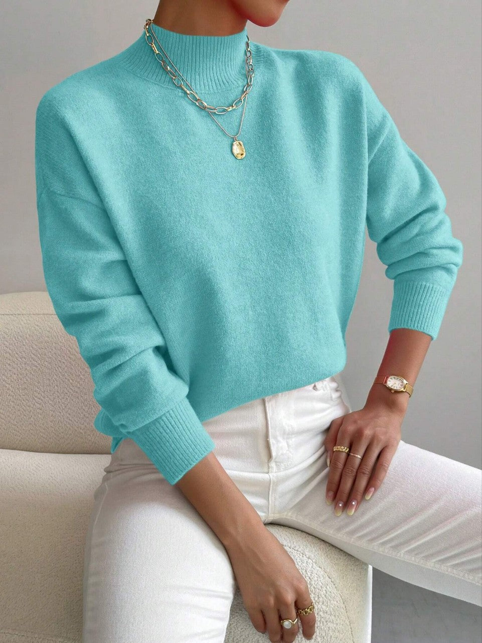 Damenpullover im Relaxed Fit mit elegantem mittelhohem Kragen - 9 - Trendlinie