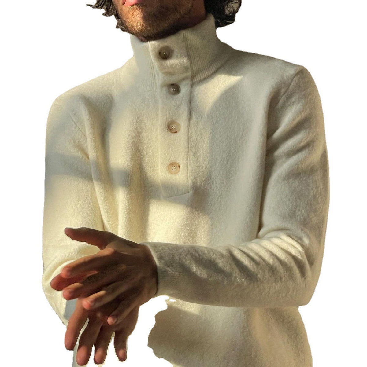 Slim-Fit Herrenpullover mit Stehkragen und Knopfdetails - 5 - Trendlinie