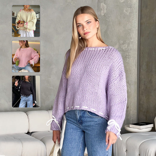 Damen Pullover mit Schleifenakzent und Bequemer Passform - 1 - Trendlinie