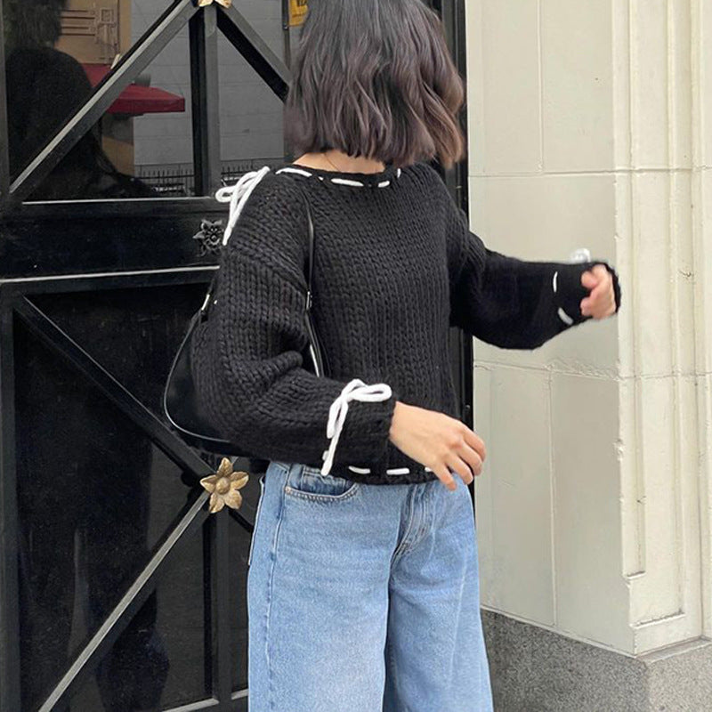 Damen Pullover mit Schleifenakzent und Bequemer Passform - 5 - Trendlinie