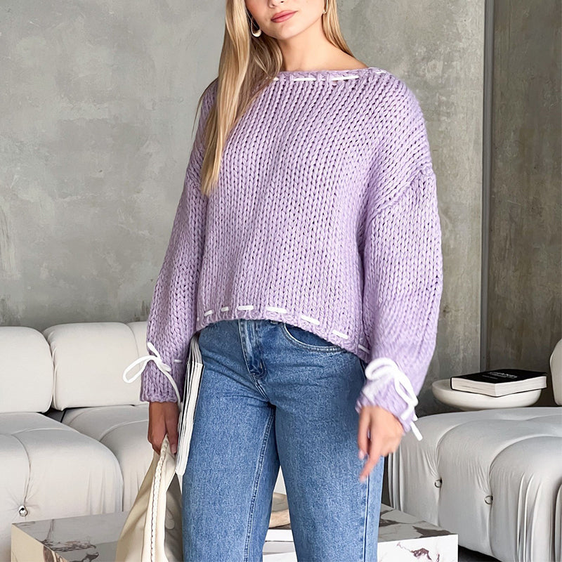 Damen Pullover mit Schleifenakzent und Bequemer Passform - 7 - Trendlinie
