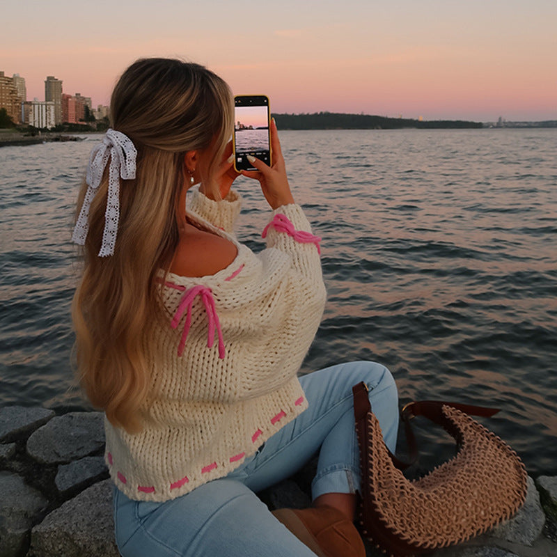 Damen Pullover mit Schleifenakzent und Bequemer Passform - 9 - Trendlinie