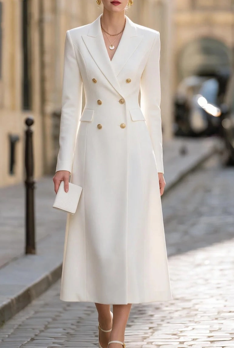 Elegantes Damenanzug-Kleid mit Revers und doppelter Knopfleiste für besondere Anlässe - 3 - Trendlinie