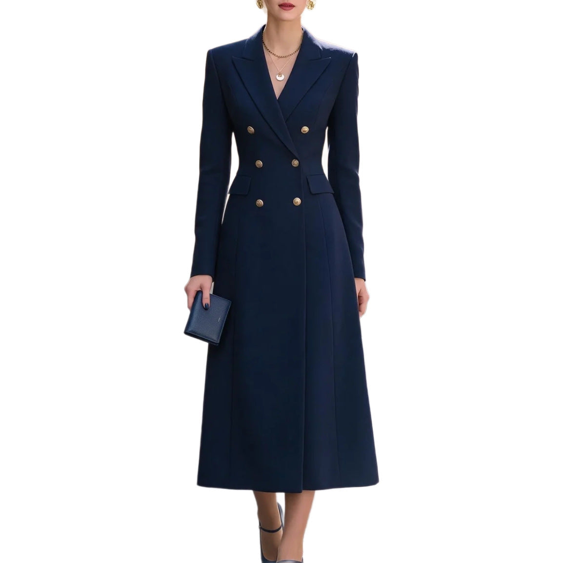 Elegantes Damenanzug-Kleid mit Revers und doppelter Knopfleiste für besondere Anlässe - 4 - Trendlinie