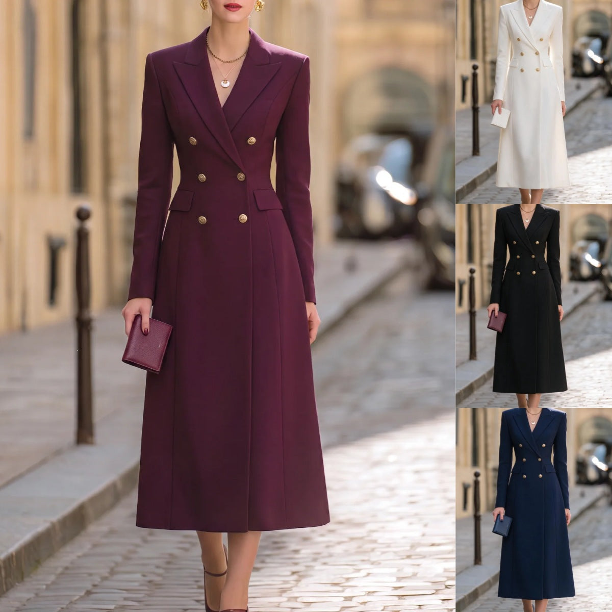 Elegantes Damenanzug-Kleid mit Revers und doppelter Knopfleiste für besondere Anlässe - 5 - Trendlinie