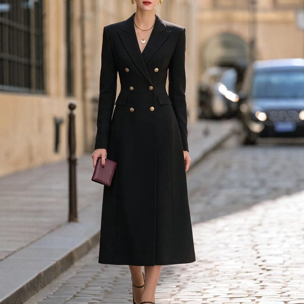 Elegantes Damenanzug-Kleid mit Revers und doppelter Knopfleiste für besondere Anlässe - 6 - Trendlinie