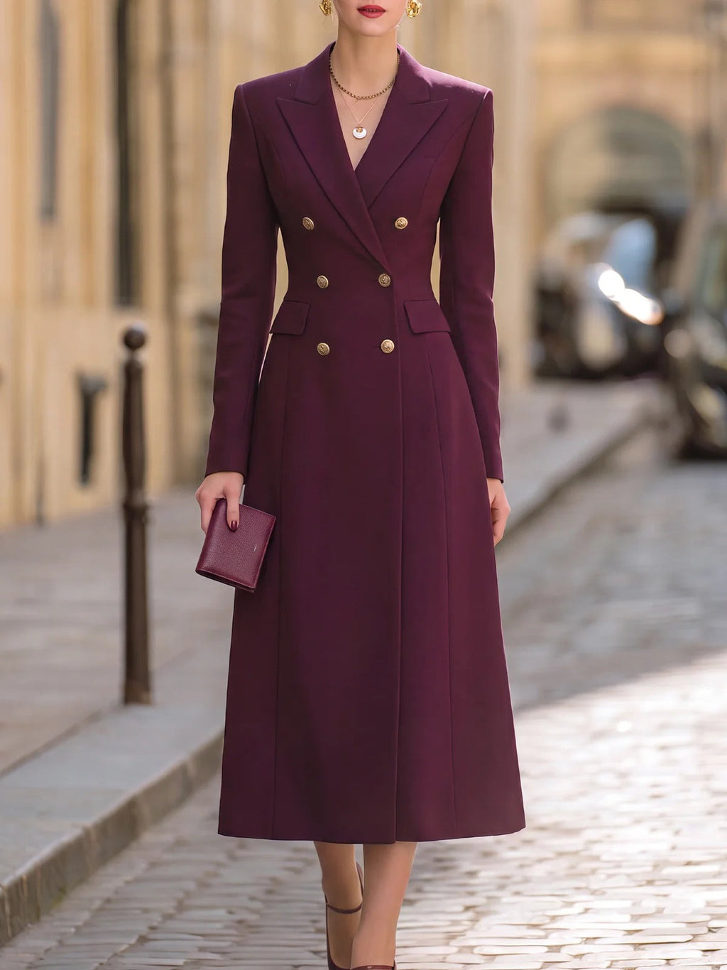 Elegantes Damenanzug-Kleid mit Revers und doppelter Knopfleiste für besondere Anlässe - 8 - Trendlinie