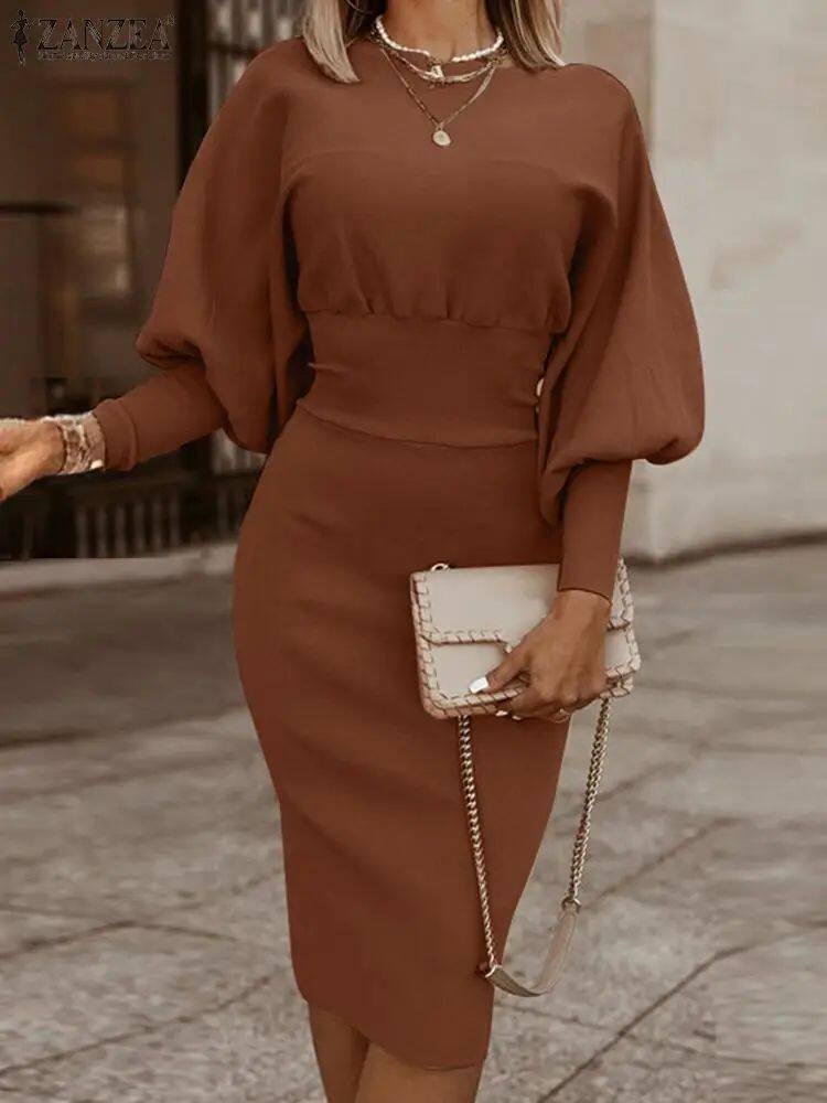 Elegantes Damen Bodycon Kleid mit Puffärmeln für jeden Anlass - 5 - Trendlinie