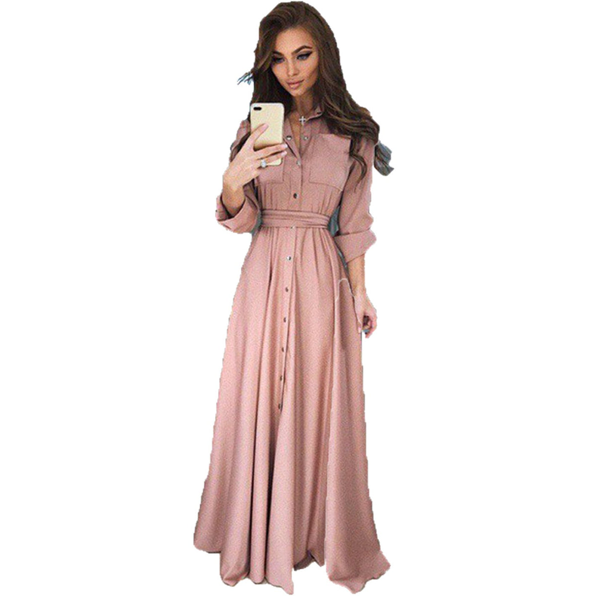 Elegantes Hemdblusenkleid für Damen mit Gürtel in der Taille - 1 - Trendlinie