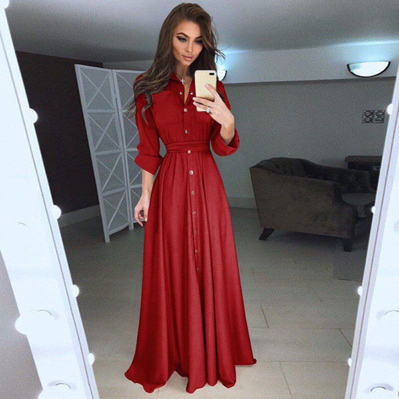Elegantes Hemdblusenkleid für Damen mit Gürtel in der Taille - 3 - Trendlinie