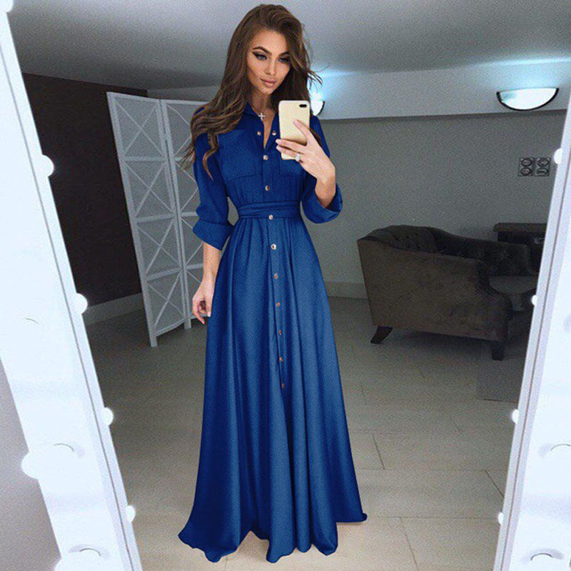 Elegantes Hemdblusenkleid für Damen mit Gürtel in der Taille - 4 - Trendlinie