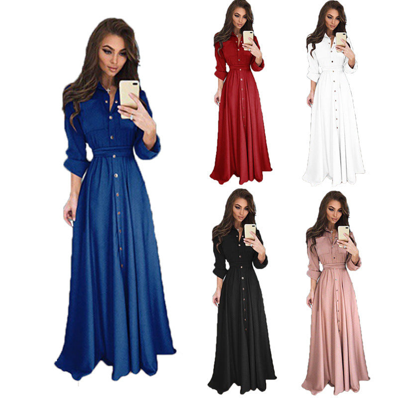 Elegantes Hemdblusenkleid für Damen mit Gürtel in der Taille - 6 - Trendlinie