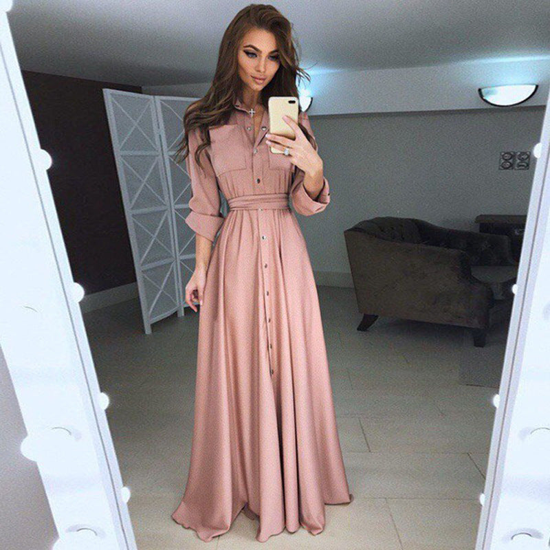 Elegantes Hemdblusenkleid für Damen mit Gürtel in der Taille - 9 - Trendlinie