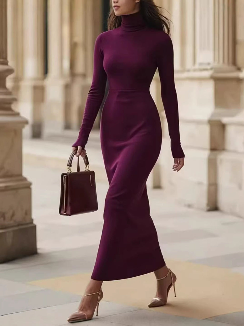 Elegantes Damenmaxikleid im Slim-Fit-Stil mit Rollkragen - 2 - Trendlinie