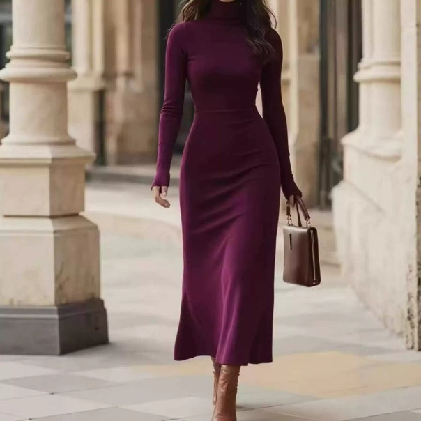 Elegantes Damenmaxikleid im Slim-Fit-Stil mit Rollkragen - 10 - Trendlinie