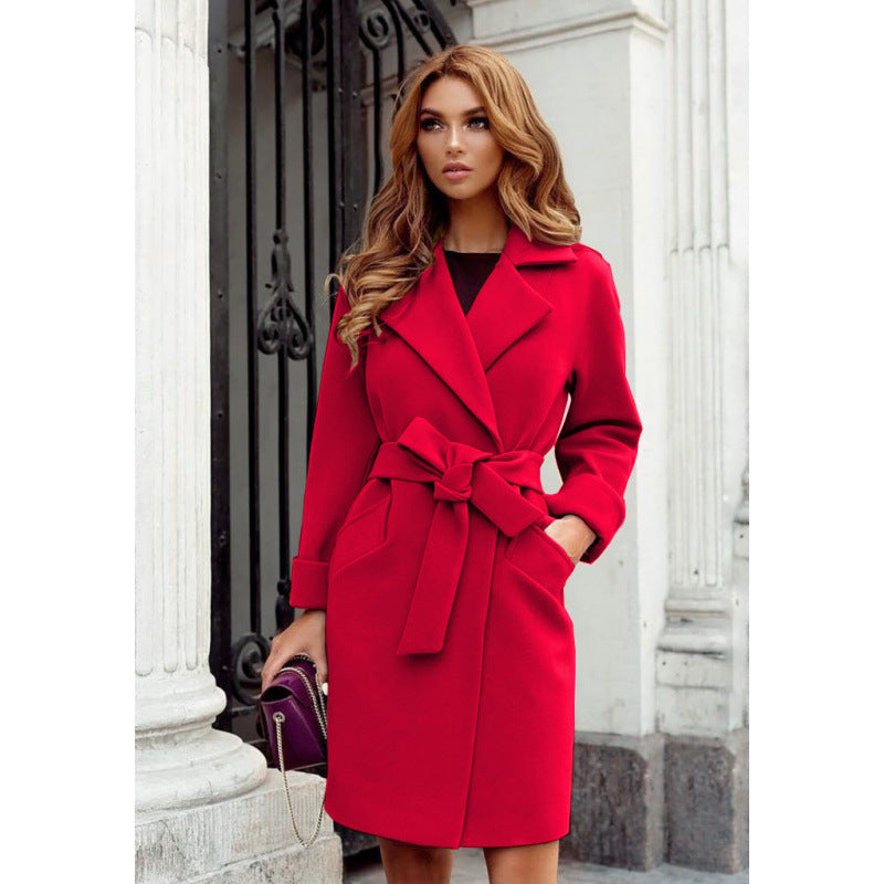Eleganter Damenmantel mit Taillengürtel und lockerem Schnitt - 5 - Trendlinie