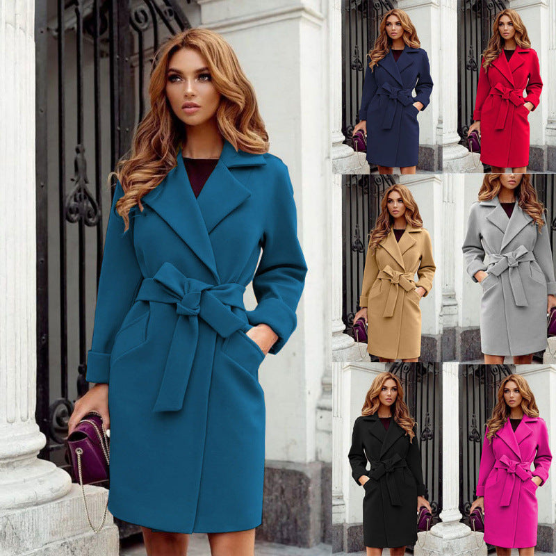 Eleganter Damenmantel mit Taillengürtel und lockerem Schnitt - 7 - Trendlinie