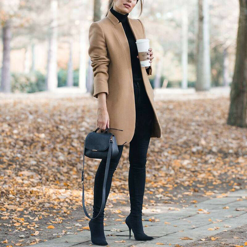 Eleganter Damenmantel mit tailliertem Schnitt und Stehkragen - 1 - Trendlinie
