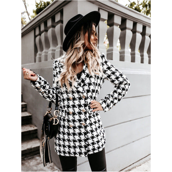 Modischer Damenblazer mit Doppelreiher und trendigem Muster - 1 - Trendlinie