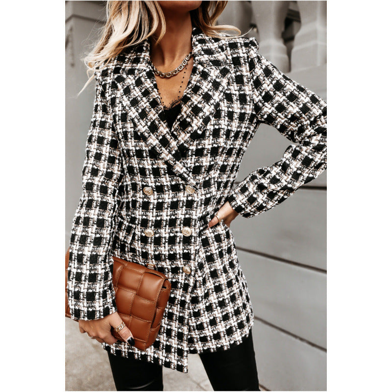 Modischer Damenblazer mit Doppelreiher und trendigem Muster - 4 - Trendlinie