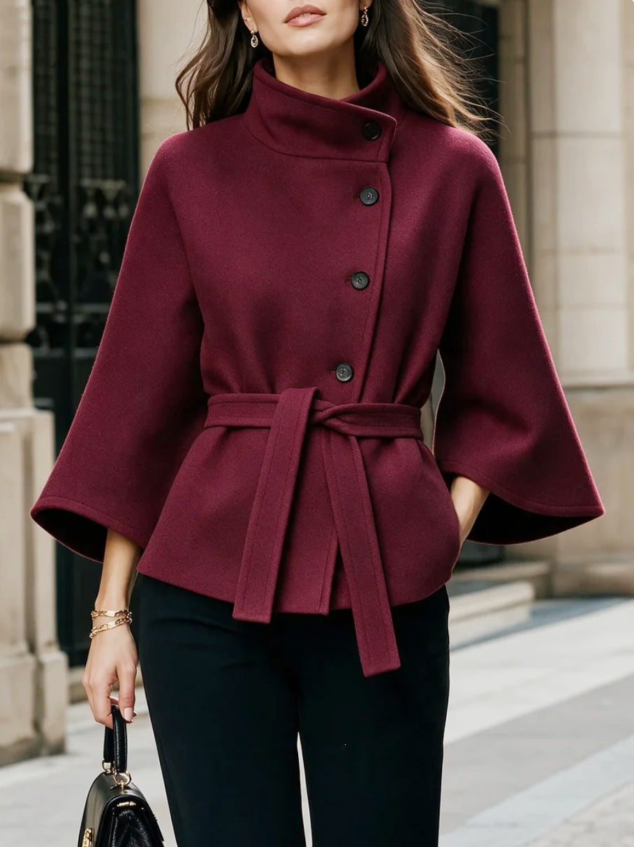 Modischer Damenmantel mit eleganten ausgestellten Ärmeln und asymmetrischen Knopfdetails - 9 - Trendlinie