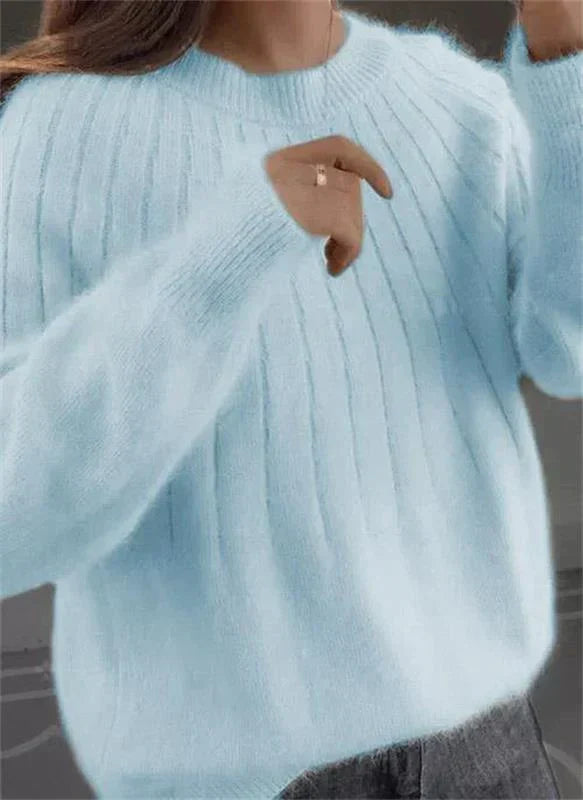 Pullover Damen blau oversize mit Rundhalsausschnitt