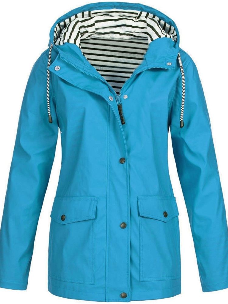 Regenjacke Damen gelb mit Kapuze und Streifenfutter