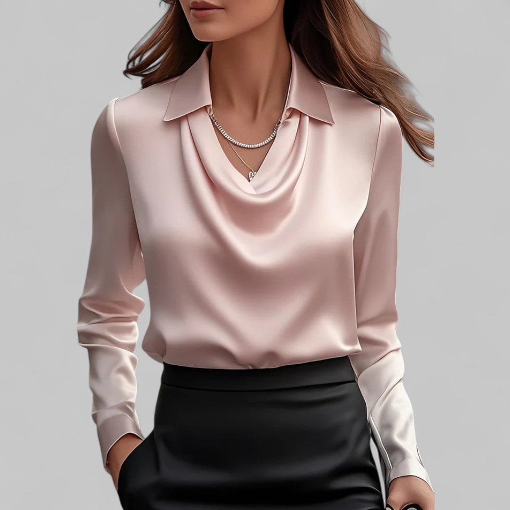 Bluse Damen rosa langärmlig mit Wasserfall-Ausschnitt