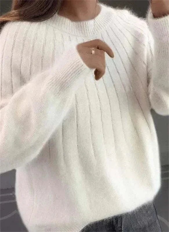 Pullover Damen blau oversize mit Rundhalsausschnitt