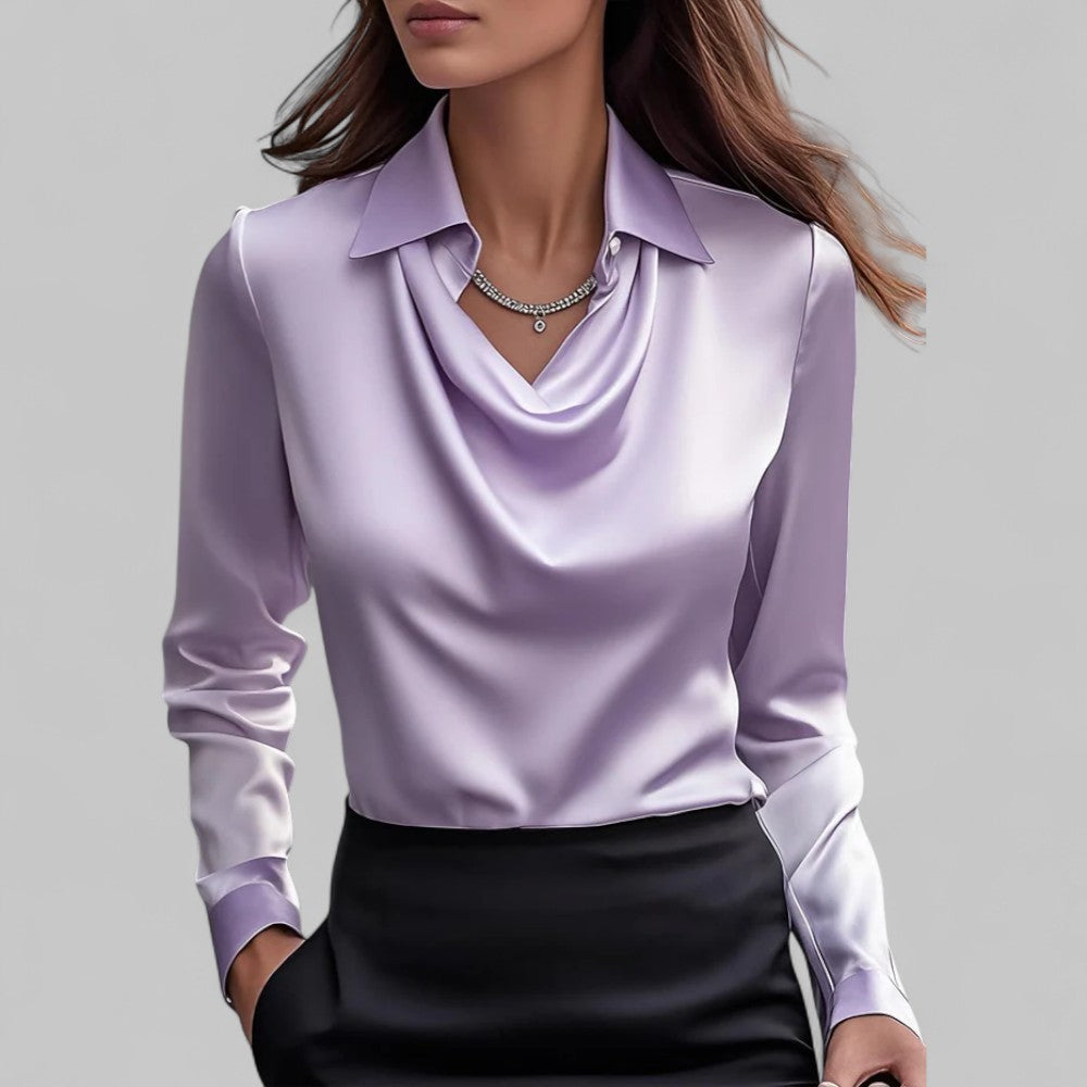 Bluse Damen rosa langärmlig mit Wasserfall-Ausschnitt