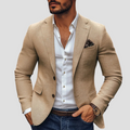 Sakko Herren beige tailliert mit Reverskragen und Einstecktuch