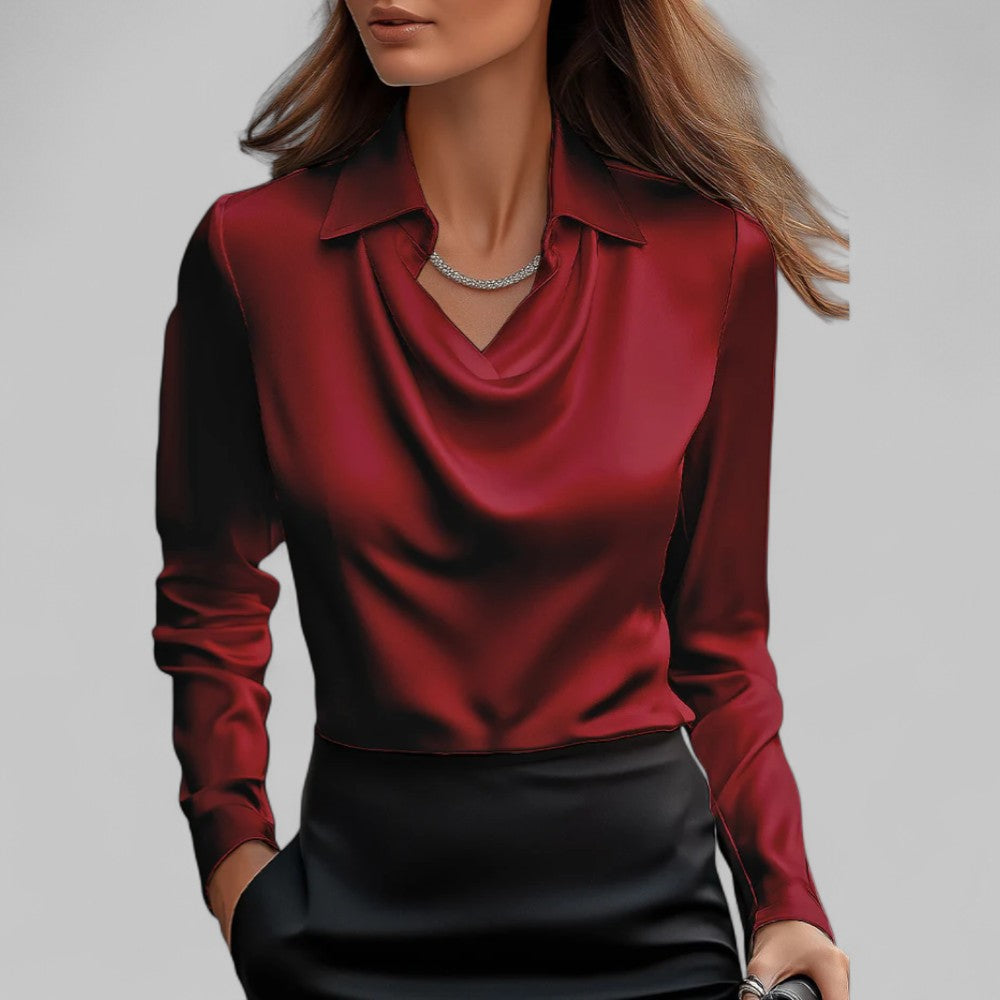 Bluse Damen rosa langärmlig mit Wasserfall-Ausschnitt