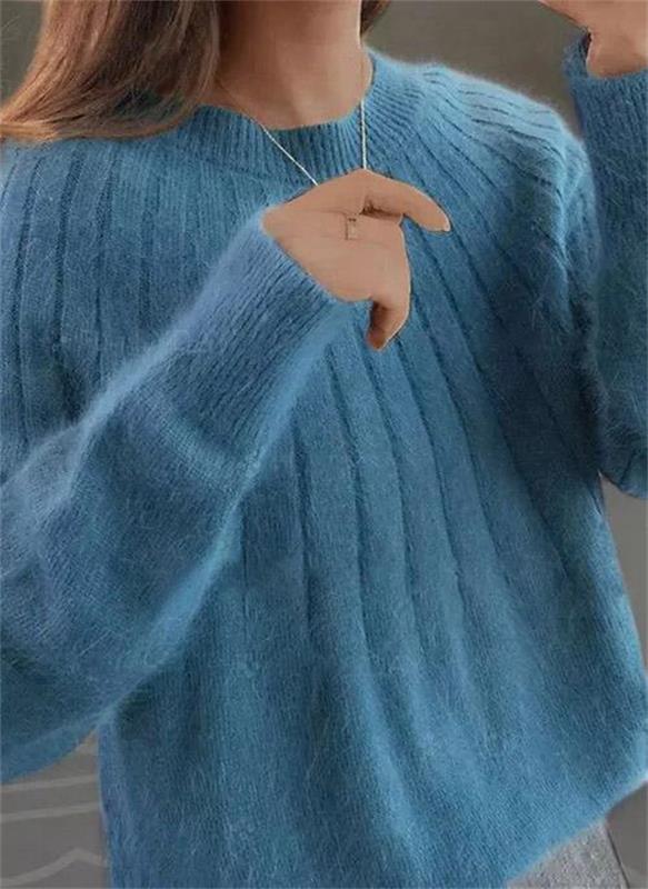 Pullover Damen blau oversize mit Rundhalsausschnitt