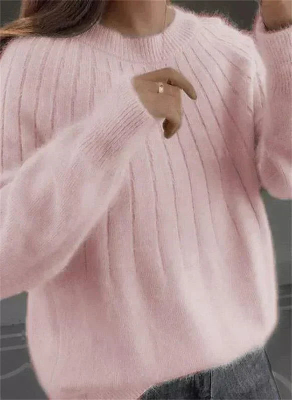 Pullover Damen blau oversize mit Rundhalsausschnitt