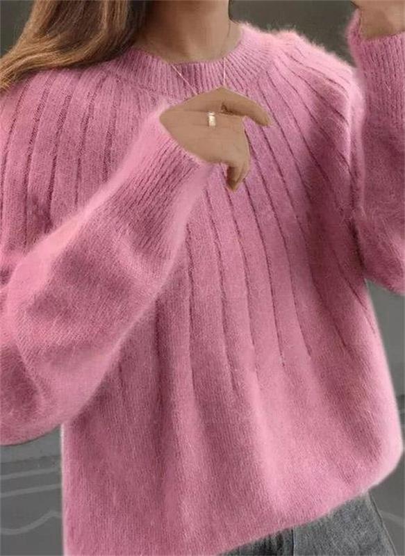 Pullover Damen blau oversize mit Rundhalsausschnitt