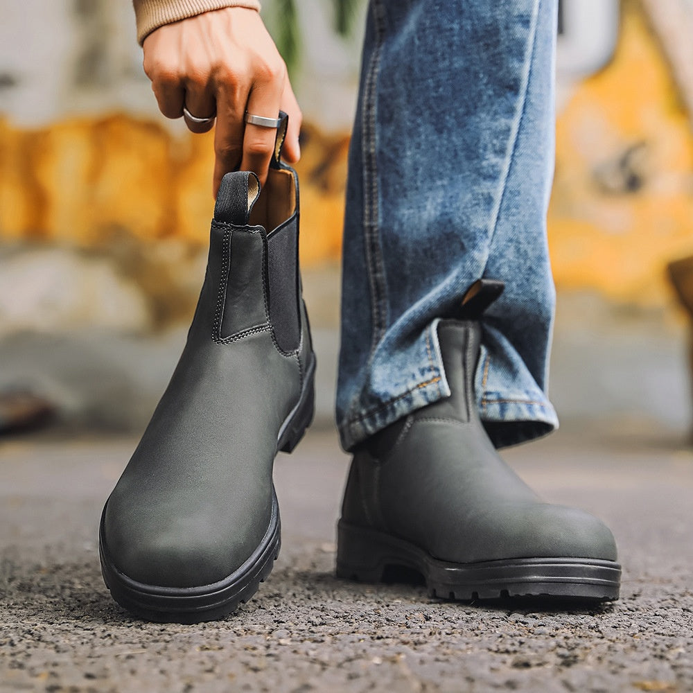 Chelsea Boots Damen grün mit Blockabsatz und robuster Sohle