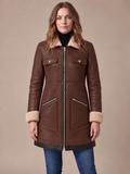 Damen Mantel mit asymmetrischem Reißverschluss und Teddyfellkragen