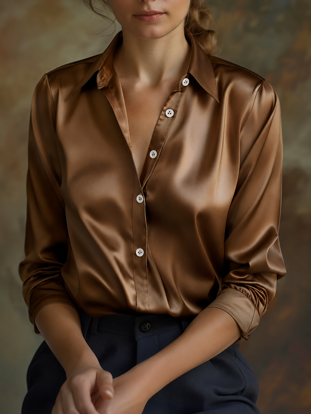 Bluse Damen weiß langärmlig mit Kragen und Knopfleiste