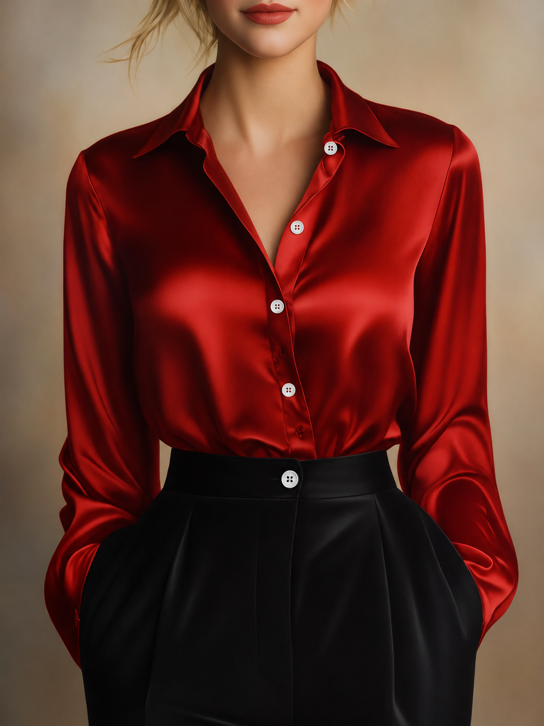 Bluse Damen weiß langärmlig mit Kragen und Knopfleiste