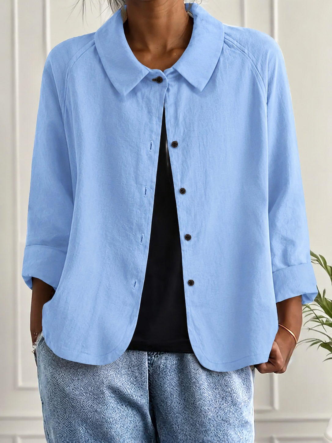 Bluse Damen hellblau oversize langärmlig mit Hemdkragen