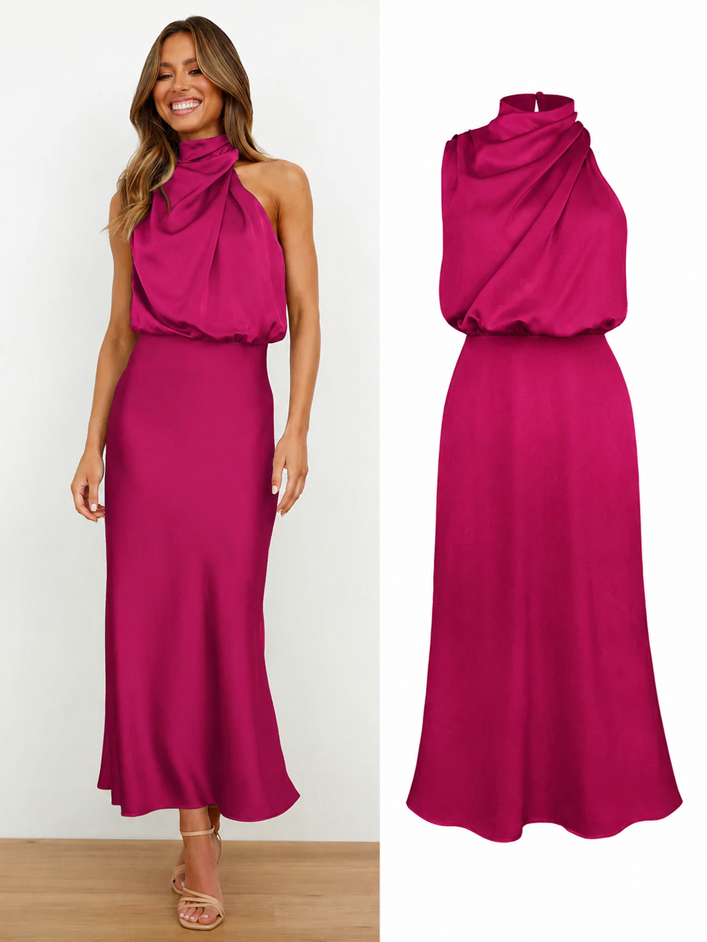Maxikleid Damen petrol ärmellos mit asymmetrischem Ausschnitt